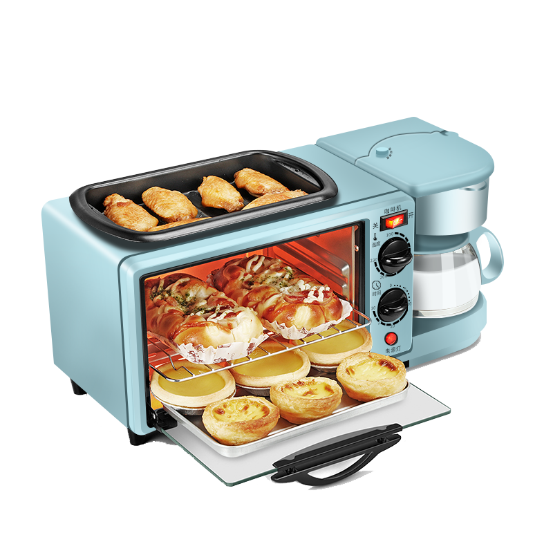 首帅多功能三合一早餐机多士炉电烤箱煎蛋咖啡机（蓝色）
